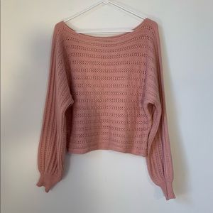 Kayla’s Armoire Off Shoulder Puff Sleeve Blush Sweater